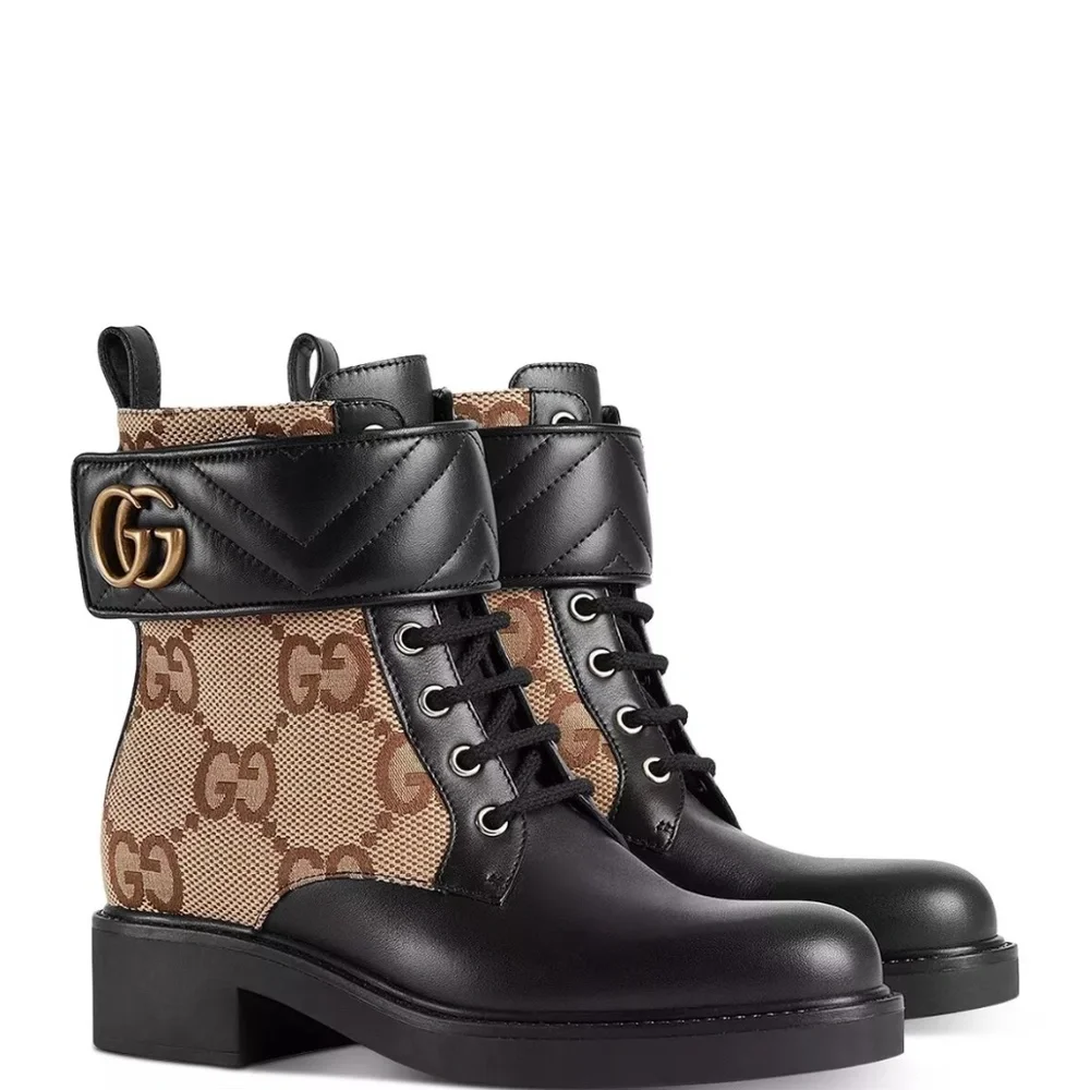 Gucci Double G Logo Leather Combat Boots - Picture 7 of 10